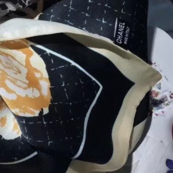 AUTHENTIC BLACK CHANEL LONG SILK SCARF - Picture 3 of 9